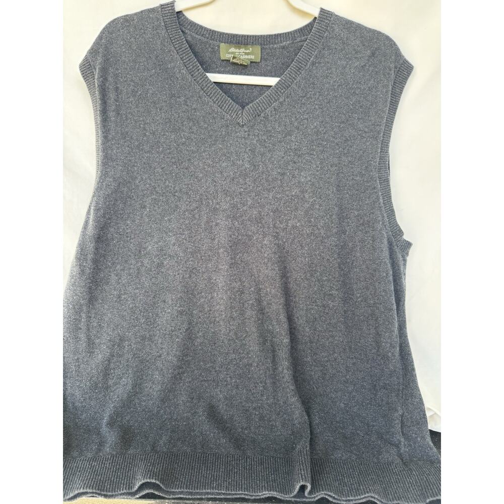 V-neck Sweater Vest Cotton Cashmere Eddie Bauer Men's L Dark Gray Grandpa Core